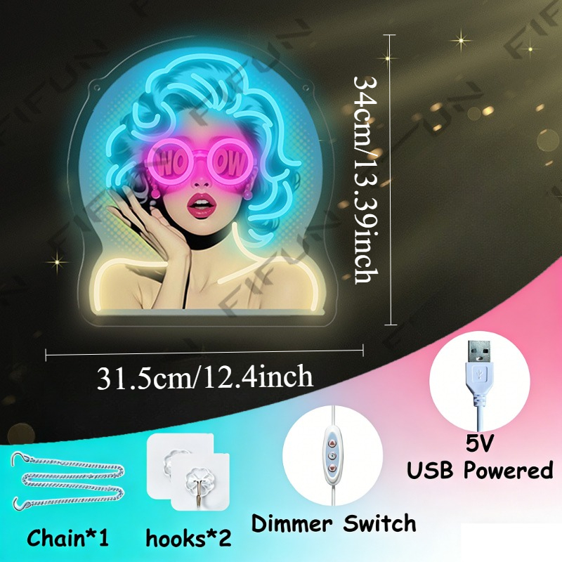 WOW Curl Girl Neon Sign UV Pri - Commercial Uv Printing recension och pris